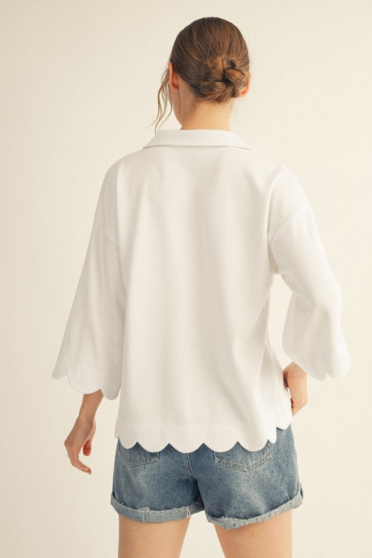 JODIFL Women's Top Scallop Edge Detail Solid Top