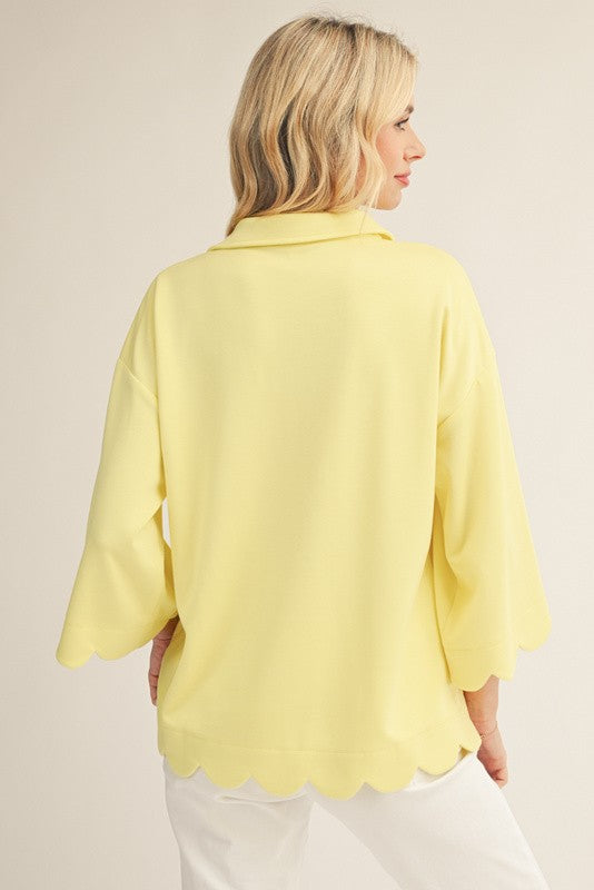 JODIFL Women's Top Scallop Edge Detail Solid Top