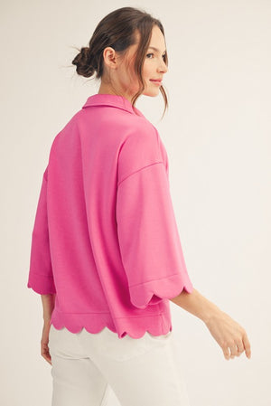 JODIFL Women's Top Scallop Edge Detail Solid Top