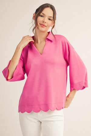 JODIFL Women's Top Scallop Edge Detail Solid Top