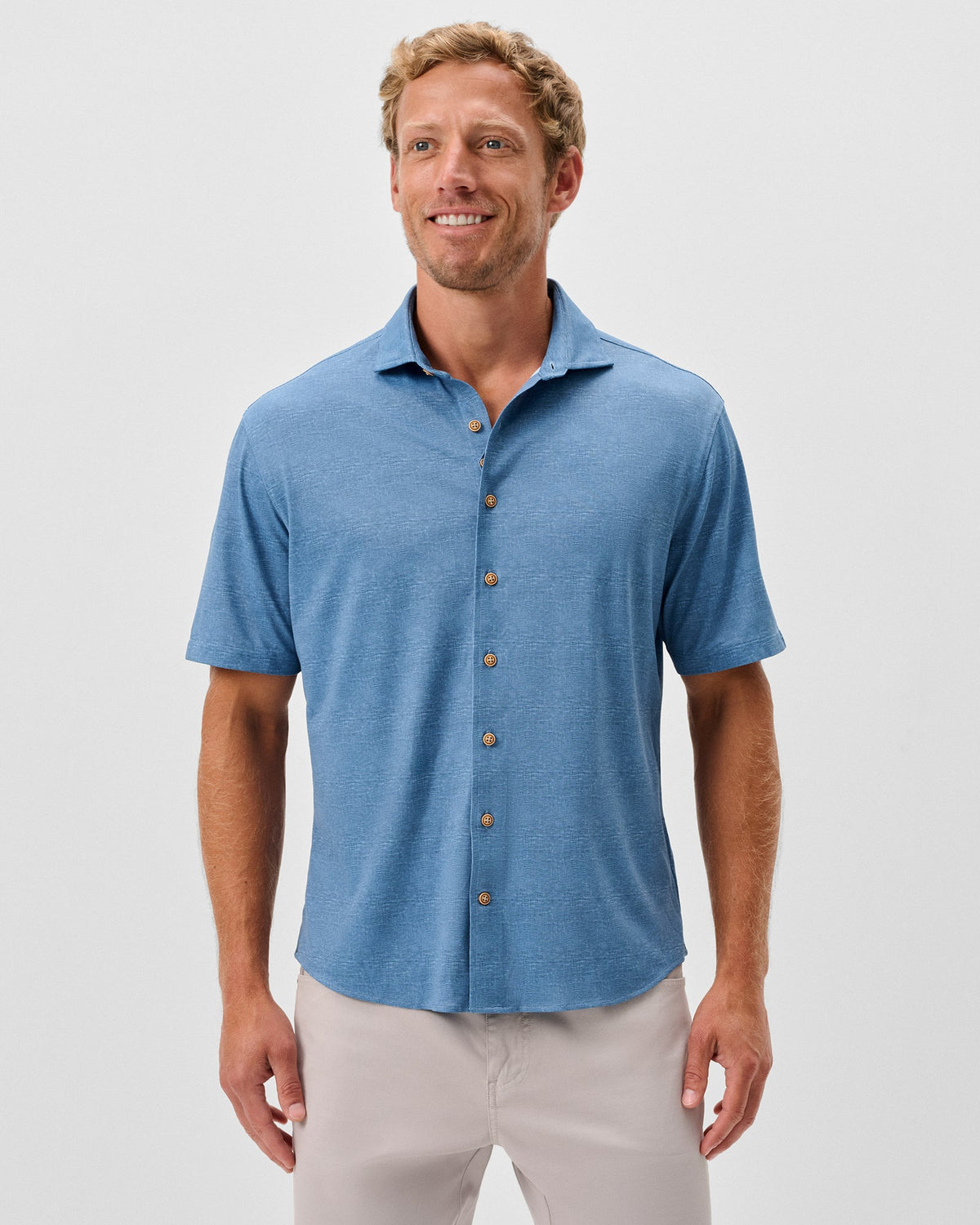 JOHNNIE O Men's Sport Shirt SOUND SIDE / S Johnnie-O Printed Mesh Short Sleeve Button Down Shirt - Breck Printed Solid Knit JMWS100270SNSD
