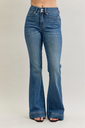 JUDY BLUE Women's Jeans Judy Blue High Waist Flare Tummy Control Double Button Wb