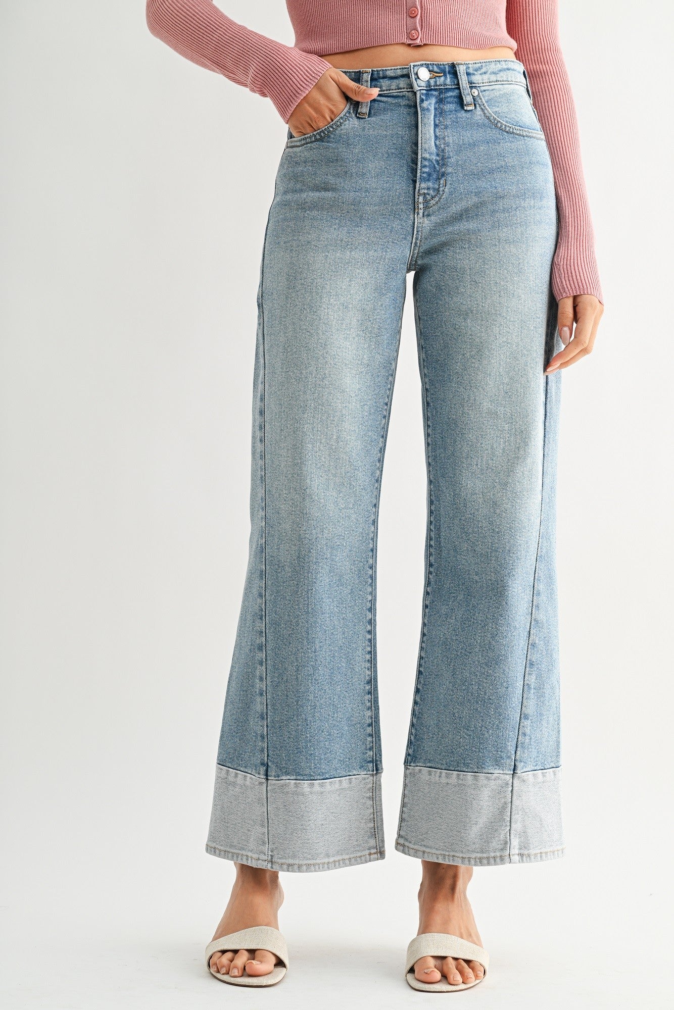 JUST BLACK DENIM Women's Jeans JBD Two Toned Hem Seamed Slim Wide