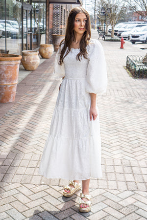 KARLIE CLOTHES Women's Dresses Karlie Eyelit Bow Back Smock Tier Maxi Dress