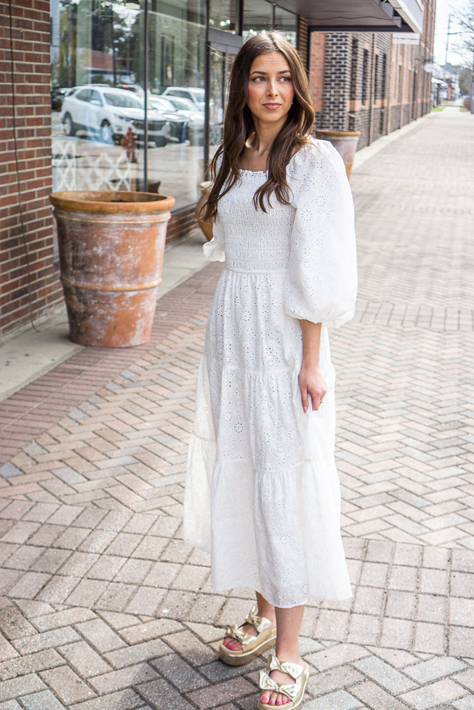 KARLIE CLOTHES Women's Dresses Karlie Eyelit Bow Back Smock Tier Maxi Dress