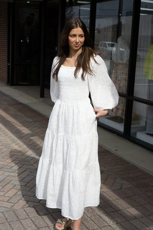 KARLIE CLOTHES Women's Dresses Karlie Eyelit Bow Back Smock Tier Maxi Dress