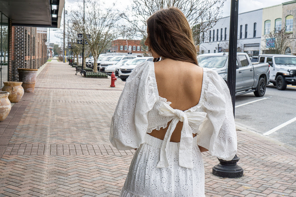 KARLIE CLOTHES Women's Dresses Karlie Eyelit Bow Back Smock Tier Maxi Dress