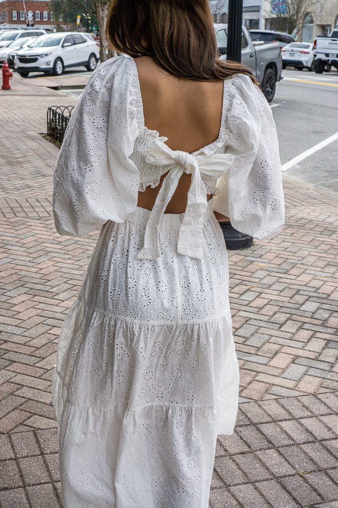 KARLIE CLOTHES Women's Dresses Karlie Eyelit Bow Back Smock Tier Maxi Dress