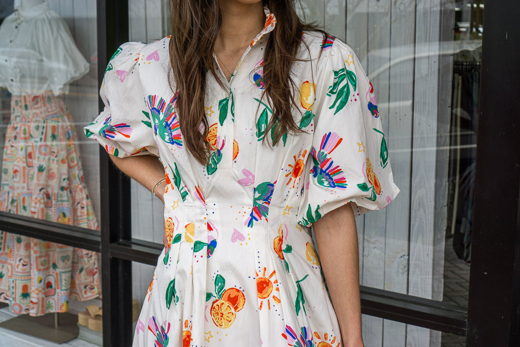 KARLIE CLOTHES Women's Dresses Karlie Toucan Fruit Bubble Hem Dress