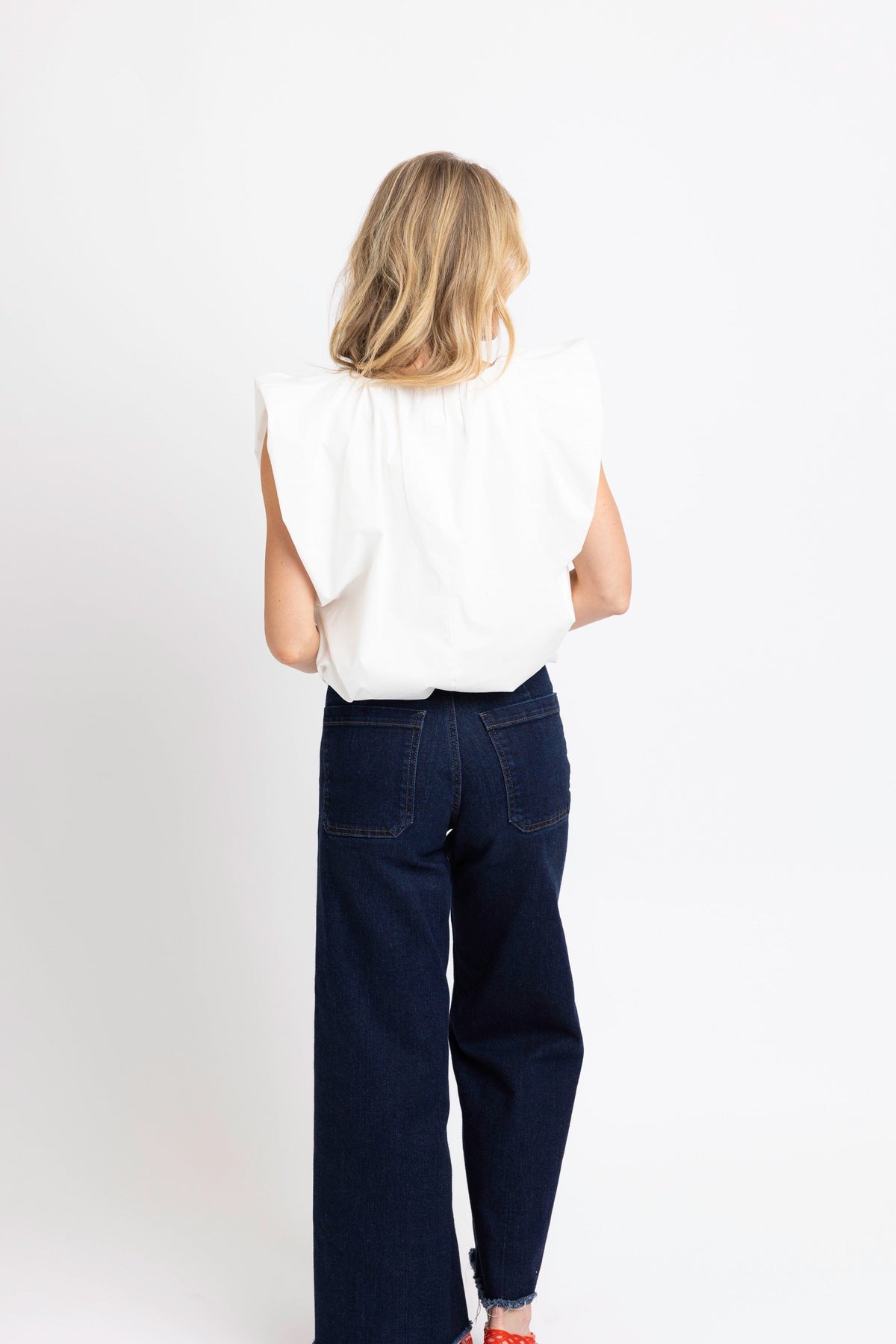 KARLIE CLOTHES Women's Top Karlie Solid Poplin Vneck Bubble Top