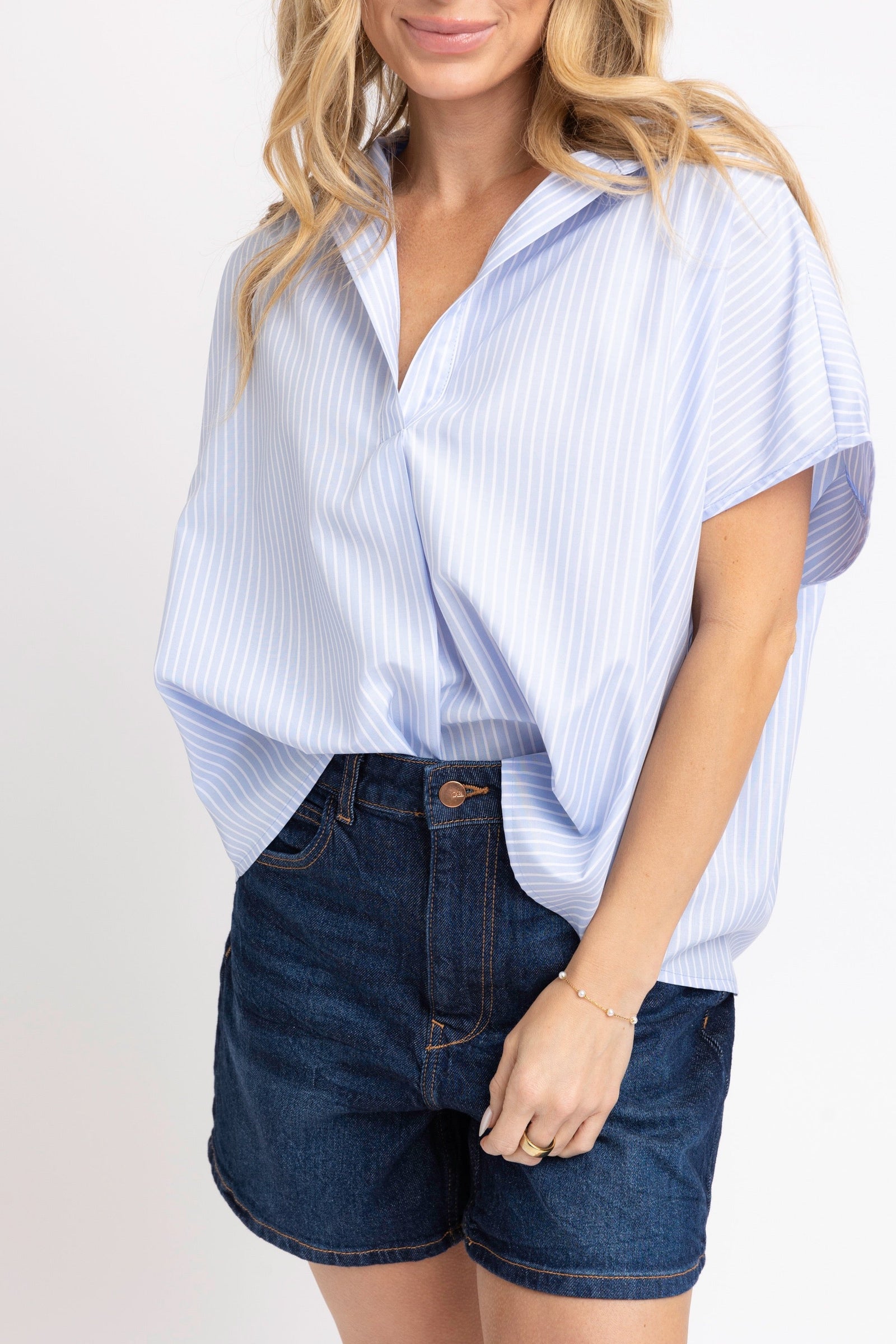 KARLIE CLOTHES Women's Top Karlie Stripe Classic Vneck Collar Top