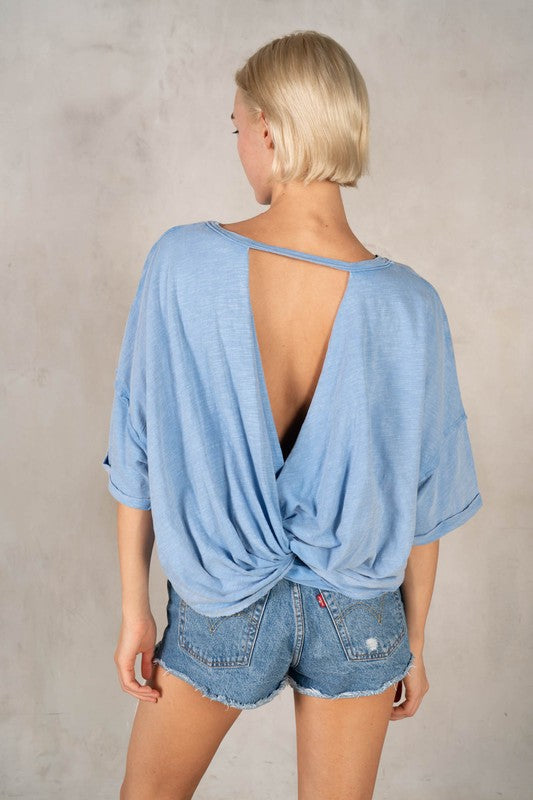 LABIZ Women's Top BLUE / S SS Cotton Slub Twist Tee || David's Clothing MT45221