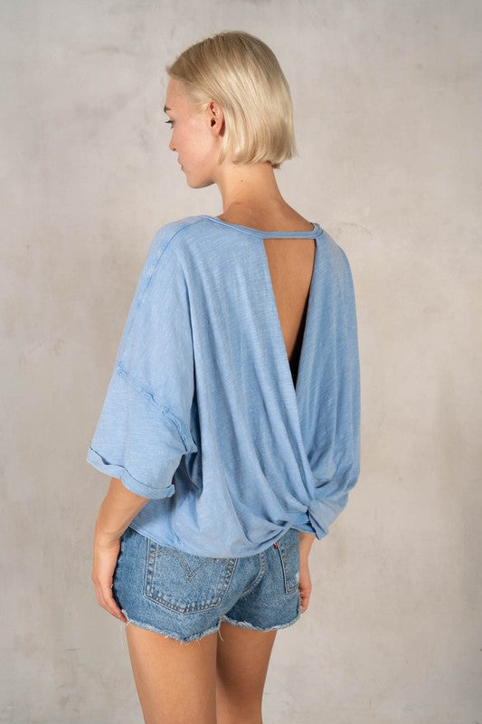 LABIZ Women's Top BLUE / S SS Cotton Slub Twist Tee || David's Clothing MT45221