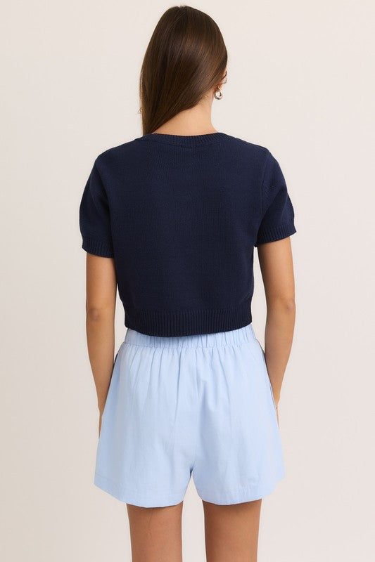 LELIS COLLECTION Women's Sweaters Short Sleeve Crew Neck Teddy Bear Sweater Top