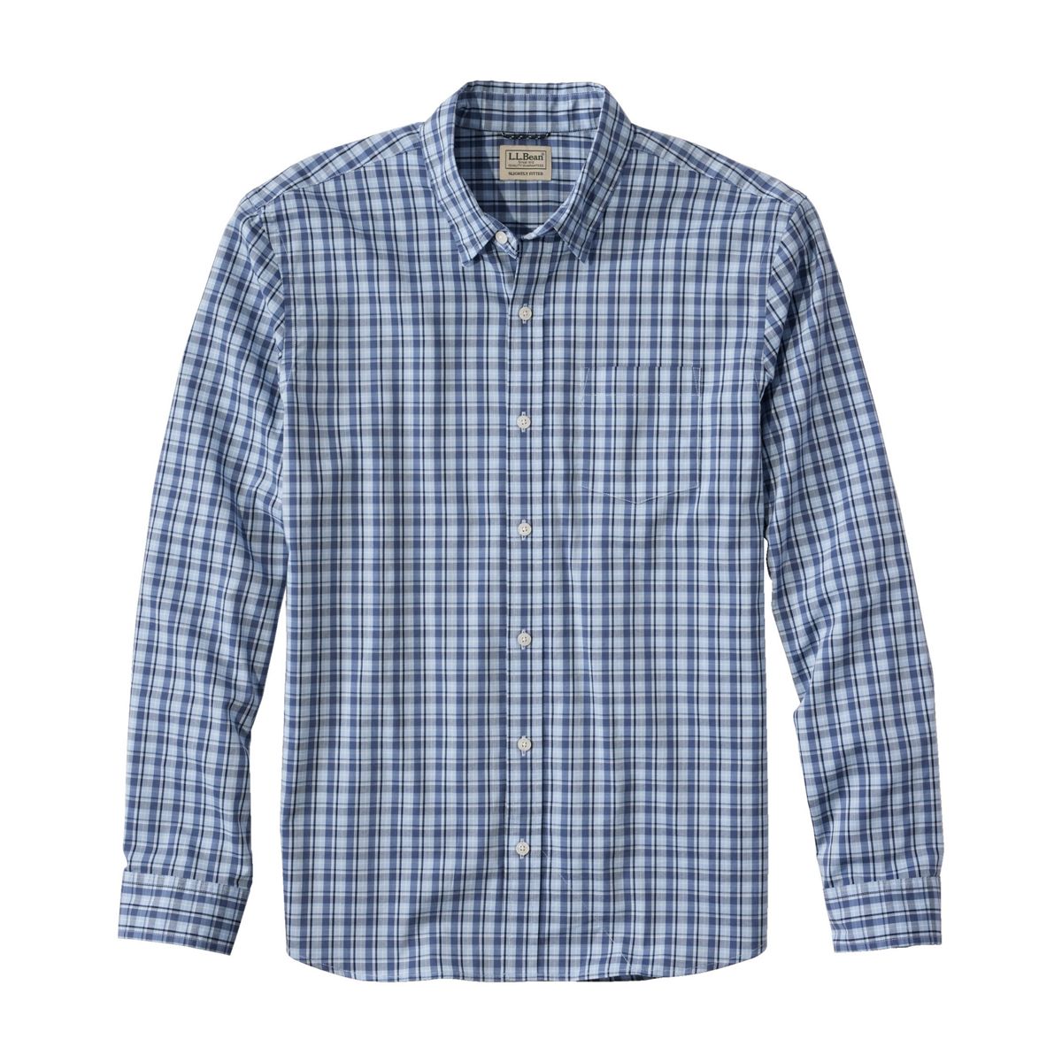 LL Bean 11-Mens Woven Shirt COASTAL SKY / S L.L.Bean Men's Comfort Stretch Performance® Shirt, Long-Sleeve, Slightly Fitted Untucked Fit, Plaid 52169653013
