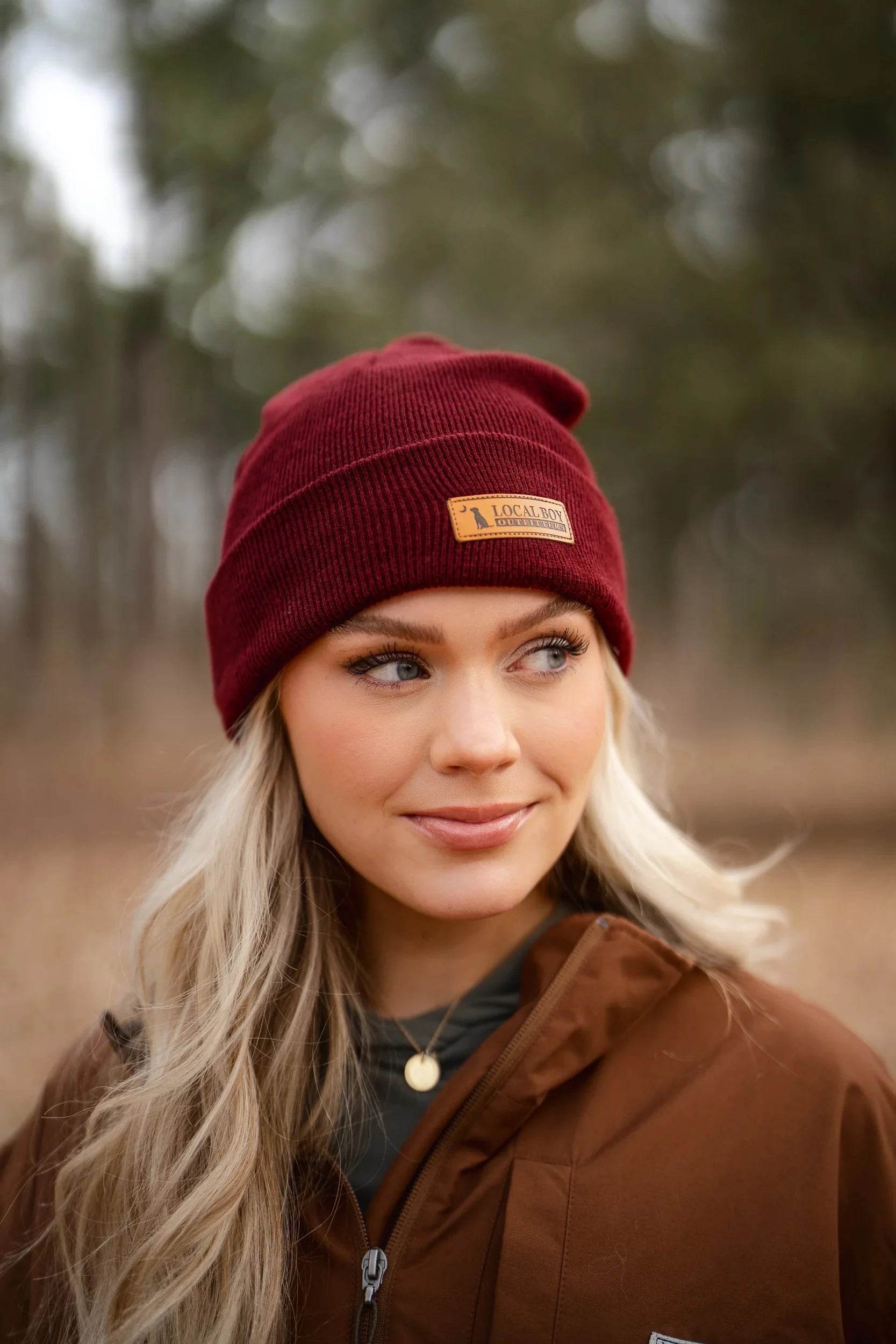 LOCAL BOY OUTFITTERS Men's Hats GARNET / OS Local Boy Men's Leather Label Beanie L3000130GNT