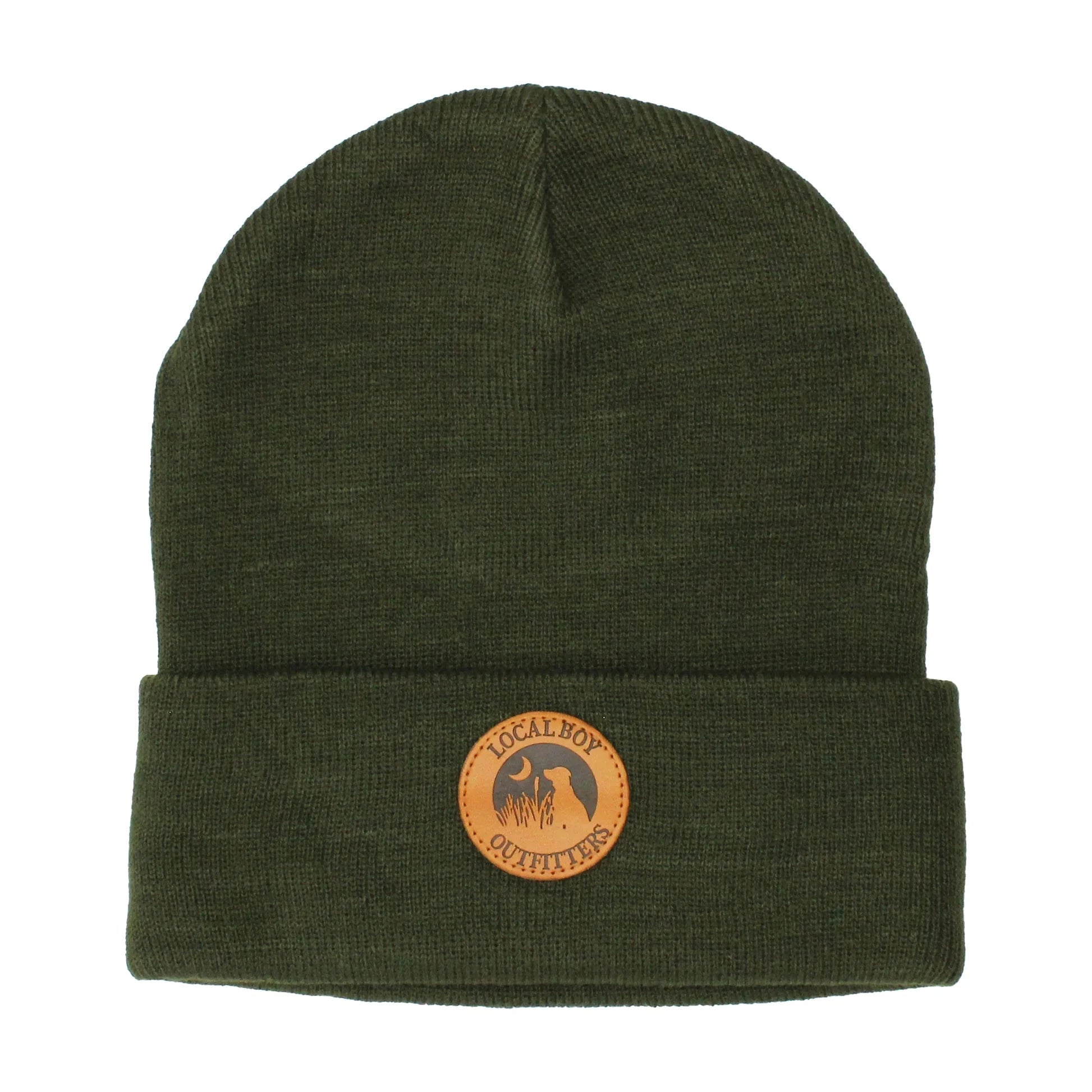 LOCAL BOY OUTFITTERS Men's Hats OLIVE / OS Local Boy Leather Patch Beanie L3000128OLV