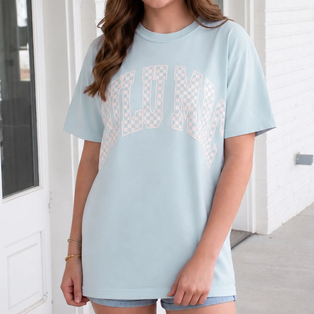 LU LU MAC Women's Tee Lulu Mac Checkered Adult Chambray Tee