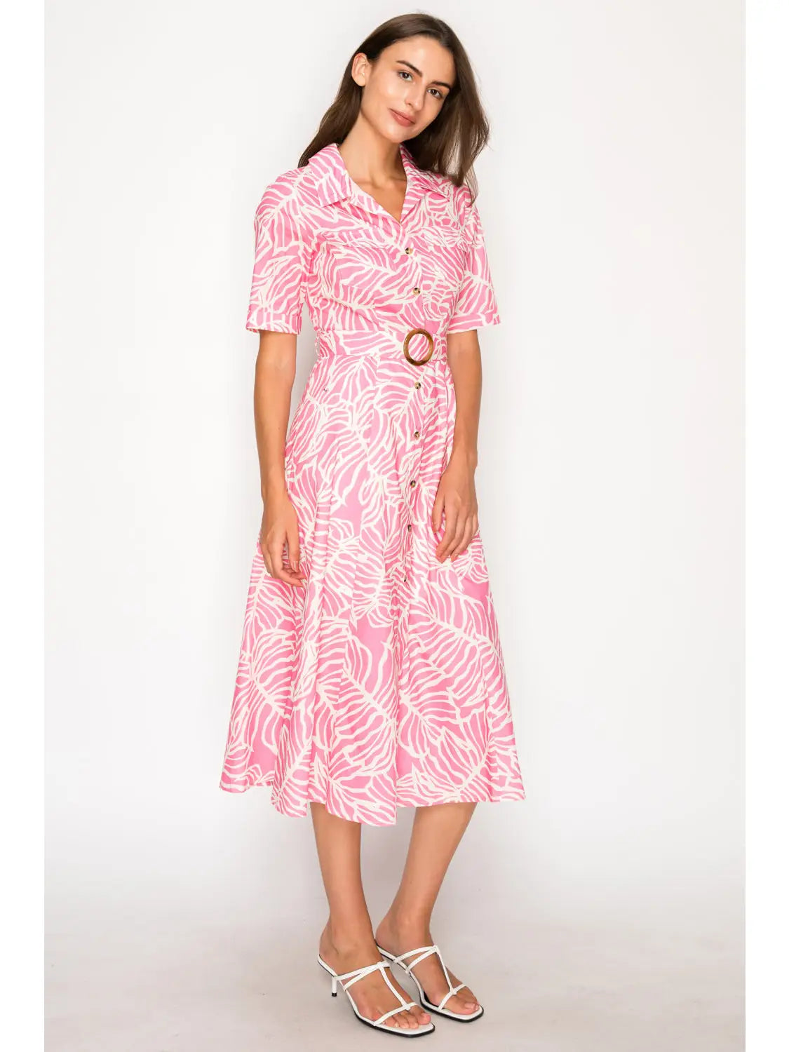 MEET ME IN SANTORINI Women's Dresses Hisbiscus Palms Shirt Dress