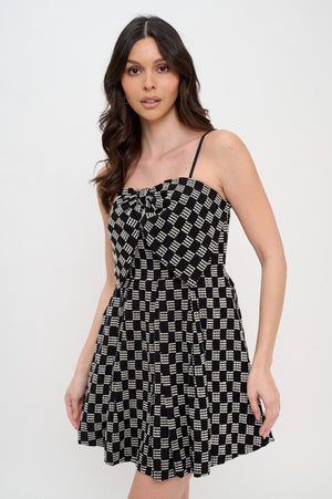 MEET ME IN SANTORINI Women's Dresses Midnight Weave Bow Mini Dress