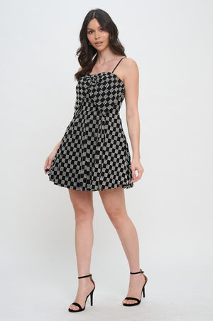 MEET ME IN SANTORINI Women's Dresses Midnight Weave Bow Mini Dress