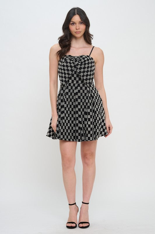 MEET ME IN SANTORINI Women's Dresses Midnight Weave Bow Mini Dress