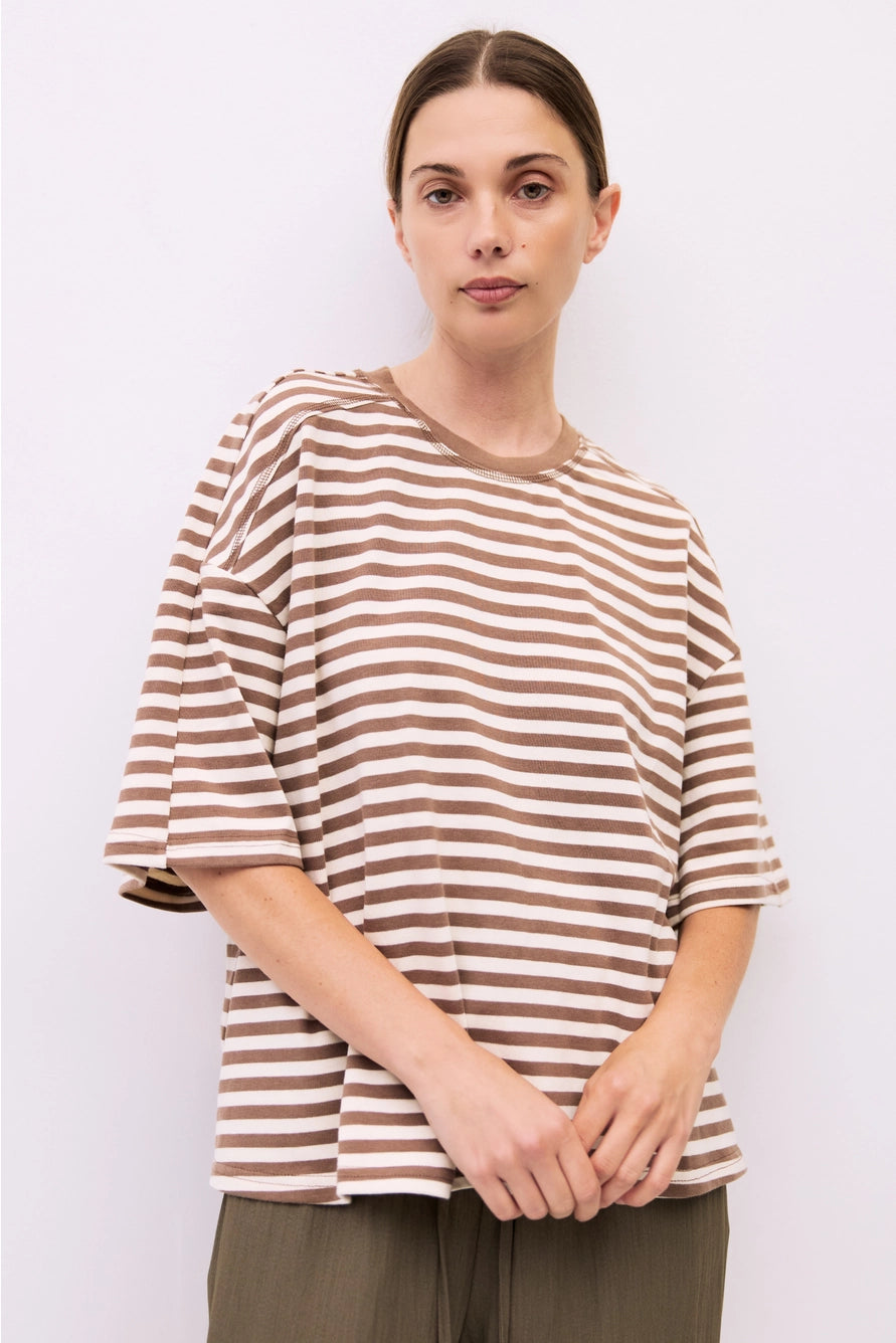 MOD REF CLOTHIN Women's Top The Max Top | Striped Boxy Elbow Tee