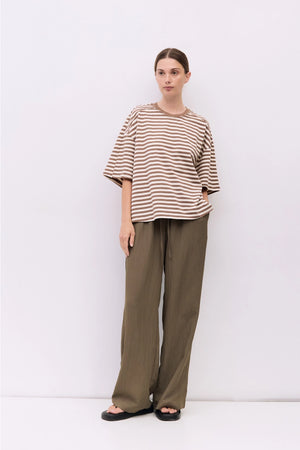 MOD REF CLOTHIN Women's Top The Max Top | Striped Boxy Elbow Tee