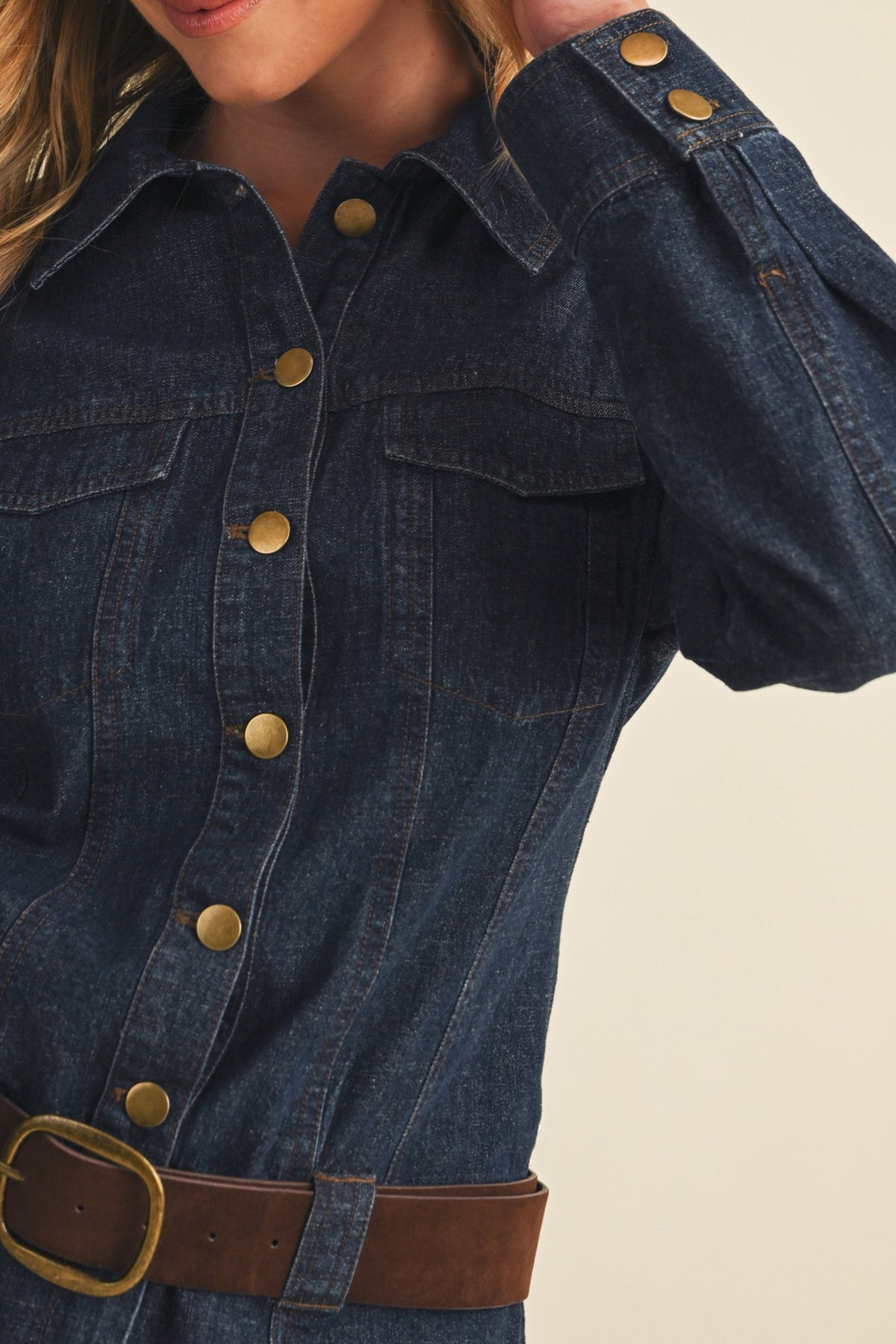 MUSTARD SEED Women's Dresses Point Collar Rigid Denim Shirtdress