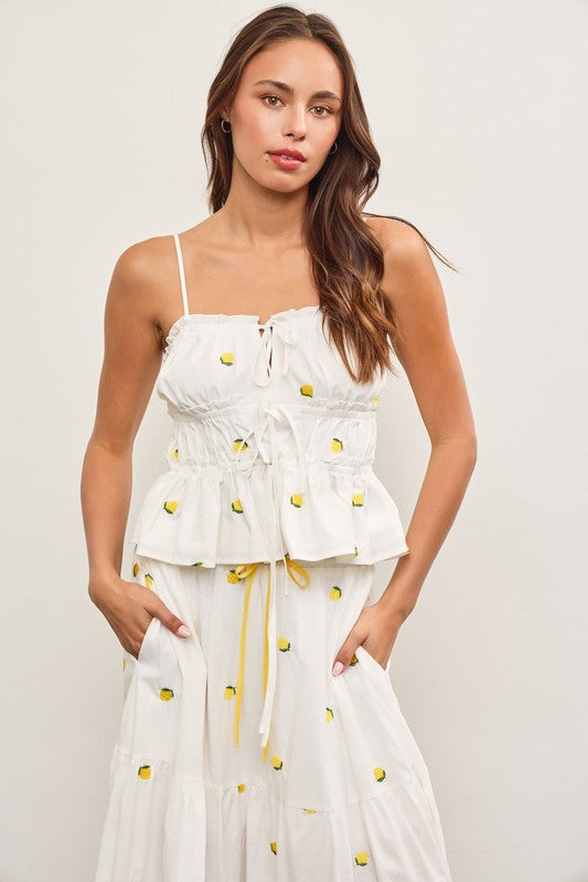MUSTARD SEED Women's Dresses Tie Front Ruched Embroidered Cami Top || David's Clothing