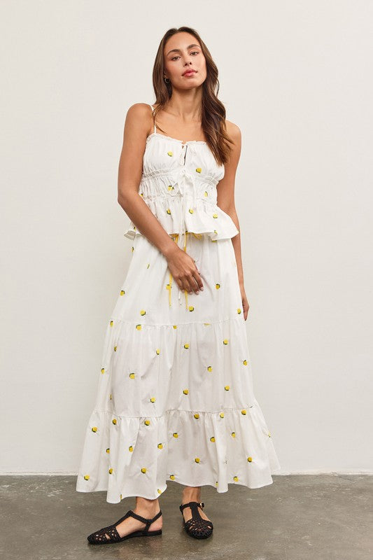 MUSTARD SEED Women's Dresses Tie Front Ruched Embroidered Cami Top || David's Clothing