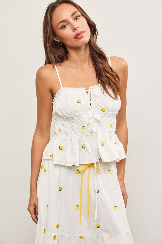MUSTARD SEED Women's Dresses Tie Front Ruched Embroidered Cami Top || David's Clothing