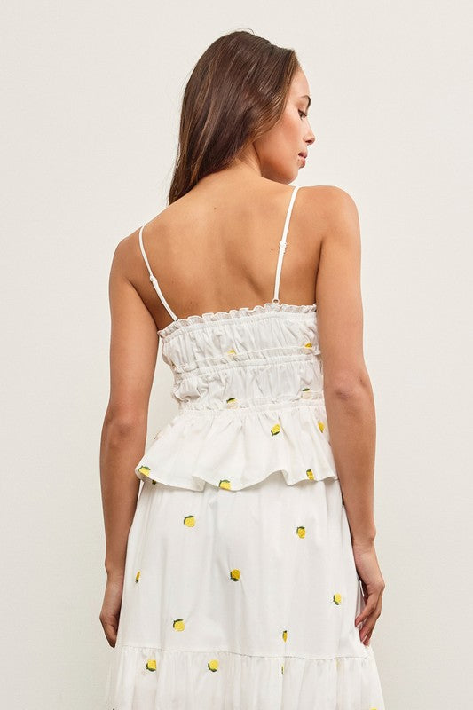 MUSTARD SEED Women's Dresses Tie Front Ruched Embroidered Cami Top || David's Clothing