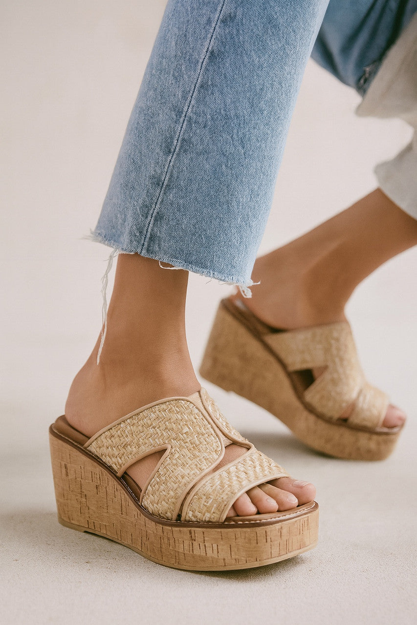 OLEM Women's Shoes Flynn-2 Natural Crochet Wedge Sandal