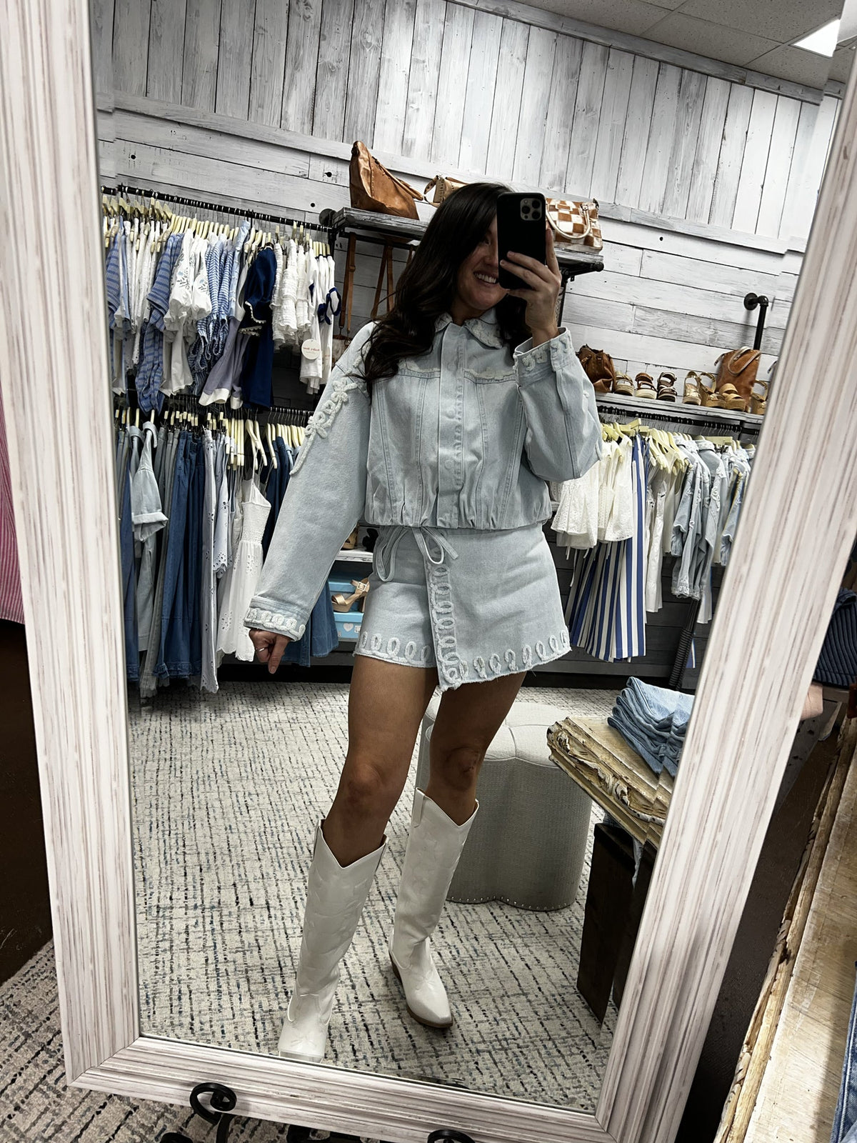 PEACH LOVE Women Jackets Washed Frayed Denim Tape Detailed Jacket