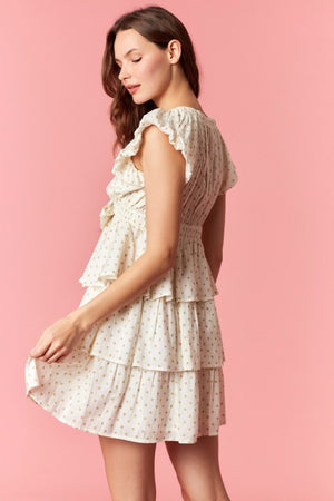 PEACH LOVE Women's Dresses Polka Dot Puff Sleeve V-neck Bow Mini Dress