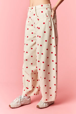 PEACH LOVE Women's Jeans Polka Dot Printed Wide Denim Pants