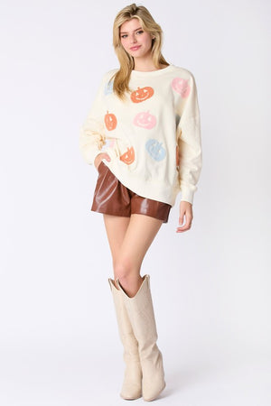 PEACH LOVE Women's Sweatshirt Halloween Pumpkin Towel Embroidery Sweatshirt
