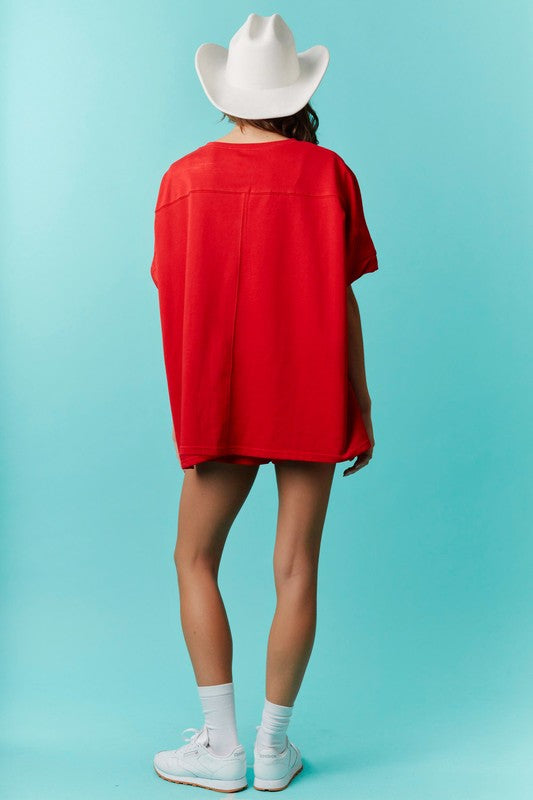 PEACH LOVE Women's Top American Bow Sequin Embroidery Detail Lose Fit T-Shirt || David's Clothing