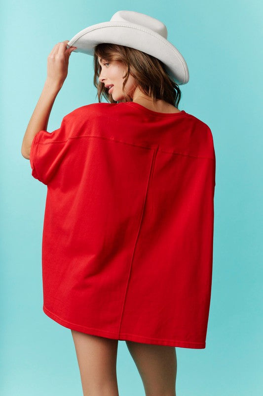 PEACH LOVE Women's Top American Bow Sequin Embroidery Detail Lose Fit T-Shirt || David's Clothing