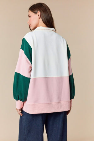 PEACH LOVE Women's Top Color Block Semi Pullover Anorak Sweatshirt Top