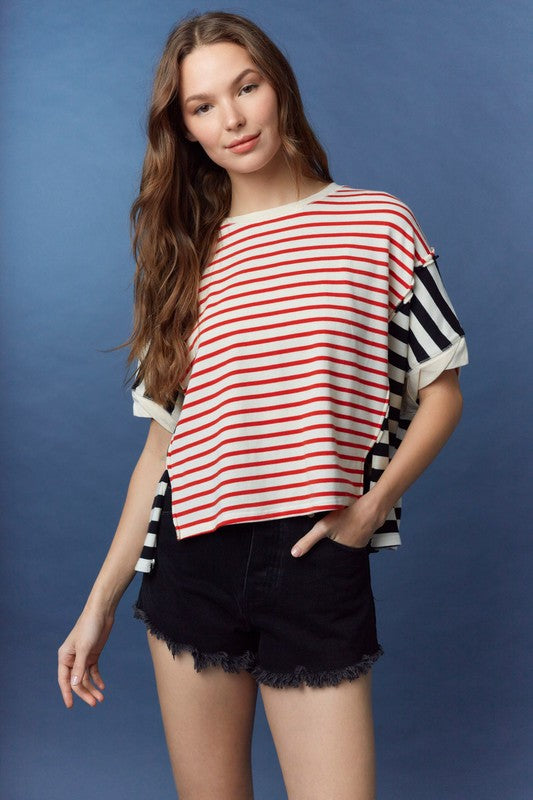 PEACH LOVE Women's Top Stripe Color Block Tee || David's Clothing
