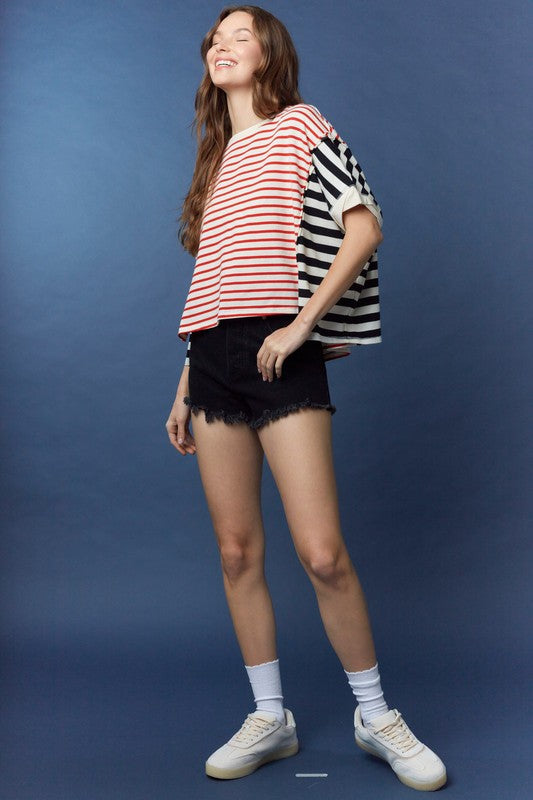 PEACH LOVE Women's Top Stripe Color Block Tee || David's Clothing