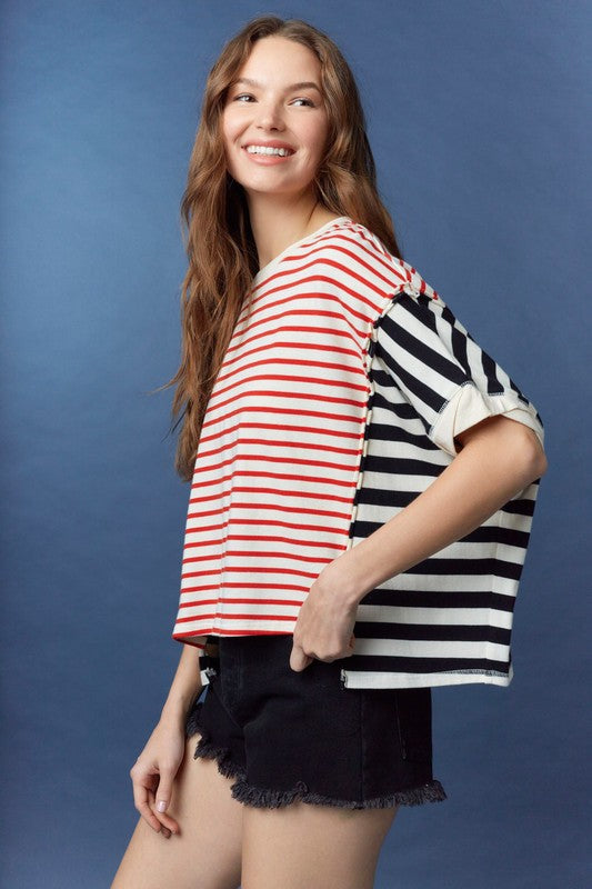 PEACH LOVE Women's Top Stripe Color Block Tee || David's Clothing