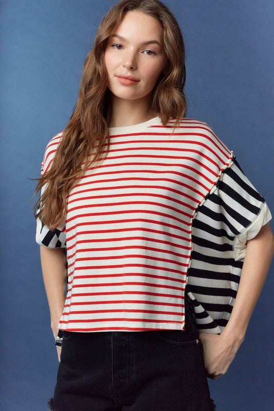 PEACH LOVE Women's Top Stripe Color Block Tee || David's Clothing