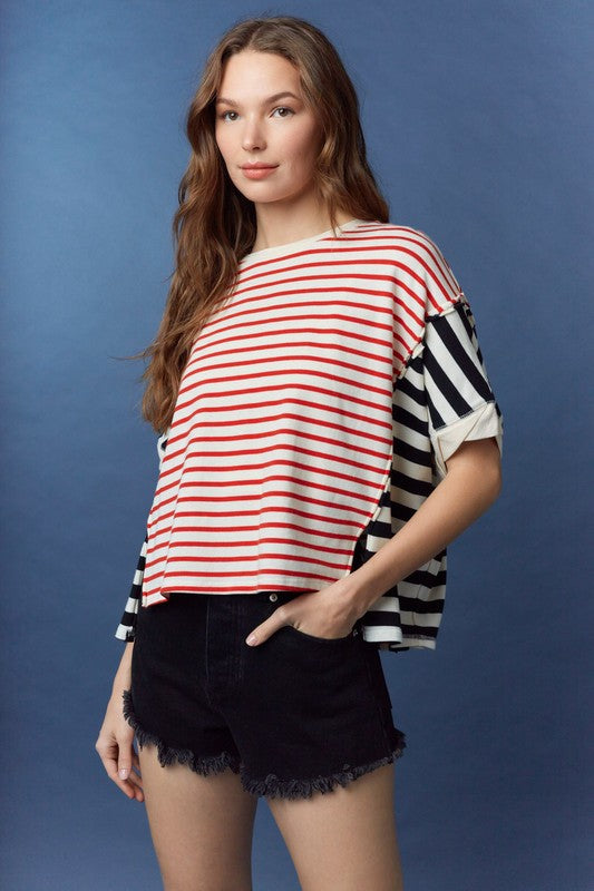 PEACH LOVE Women's Top Stripe Color Block Tee || David's Clothing