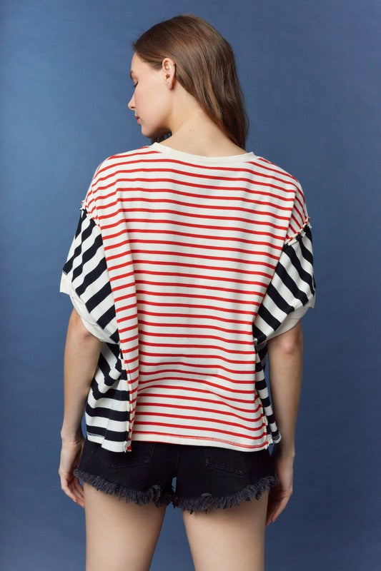 PEACH LOVE Women's Top Stripe Color Block Tee || David's Clothing