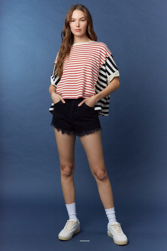 PEACH LOVE Women's Top Stripe Color Block Tee || David's Clothing