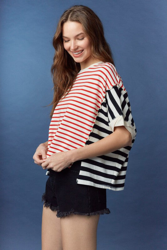 PEACH LOVE Women's Top Stripe Color Block Tee || David's Clothing