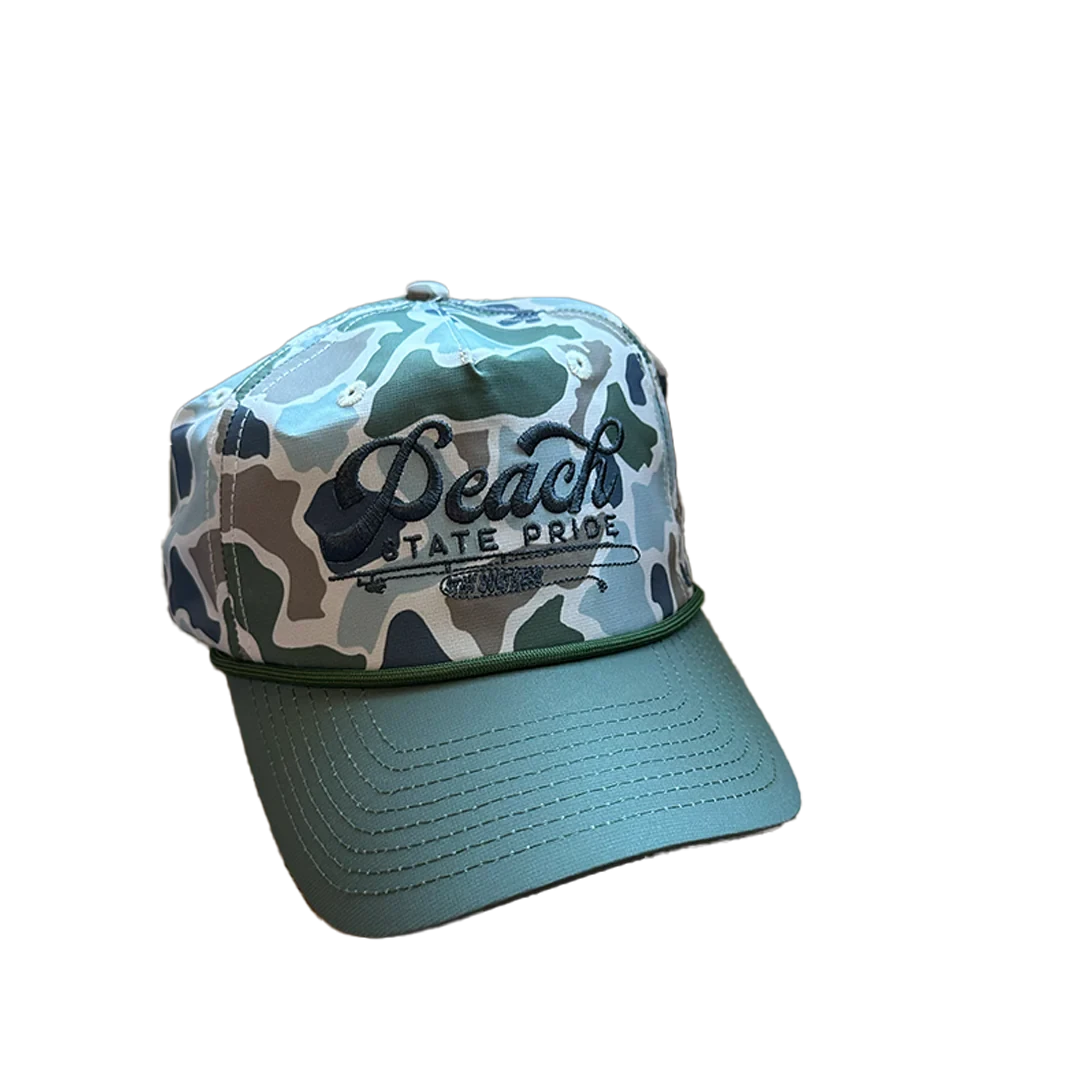 PEACH STATE PRIDE Women's Hat CAMO Peach State Pride Rod & Reel 5 Panel Performance Hat || David's Clothing FCPRRPH
